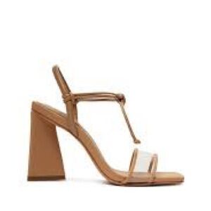 Schutz Gianna Napa Leather Beige Block Heel Sandals Size 11